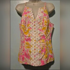 Lilly Pulitzer Magnolia Top Kir Pink Orange Royal Ohh La La  Halter Tank Sz 6
